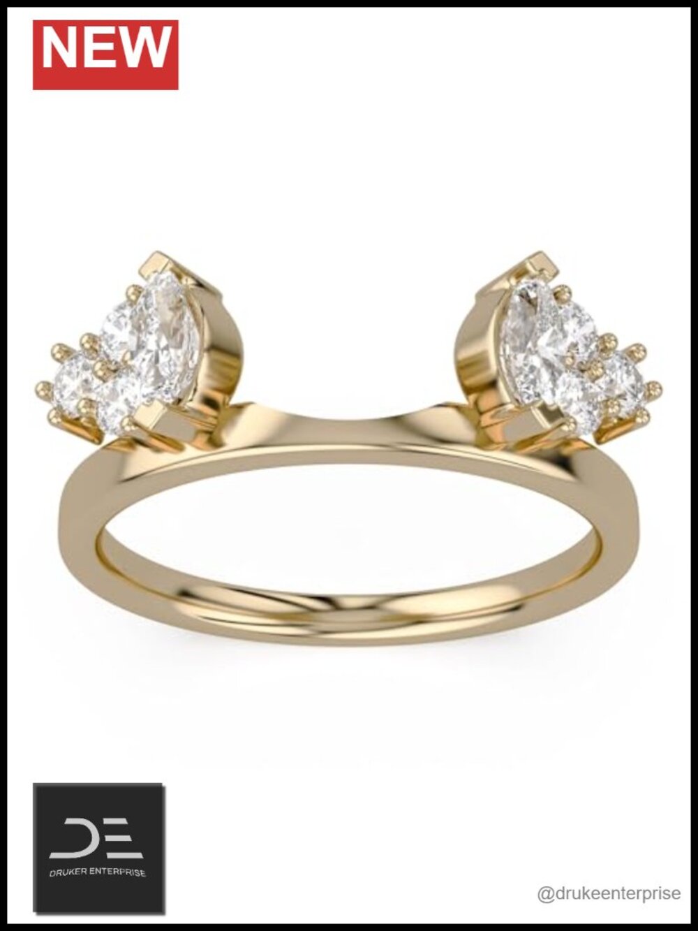 925 Sterling Silver Ring Enhancer Guard 14K Yellow Gold Plated Curved Wrap